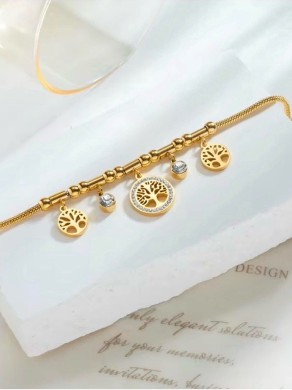 Gold tone Stainless Steel Tree of Life Charm Bracelet - Picture 3 of 7